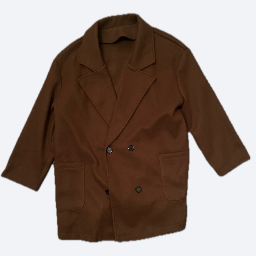 SHEIN Brown Double-Breasted Pea Coat